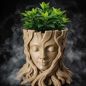Cache-pot visage femme nature – Pot décoratif imprimé en 3D – Esprit forêt – Déco intérieure