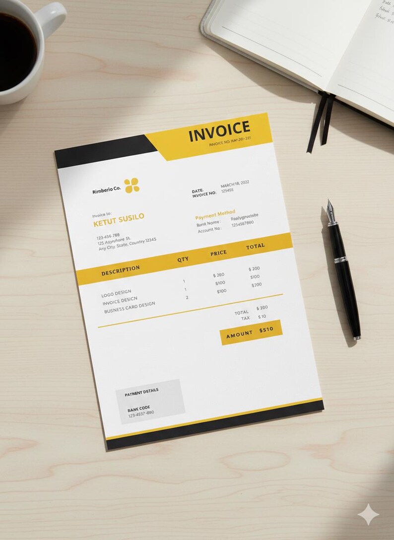 Invoice Template, Editable Business Invoice, Printable PDF, Instant ...
