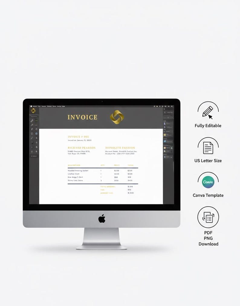 Hp Monitor Invoice Example Invoice Template | Simple Clean Invoice | Canva Editable Digital ...
