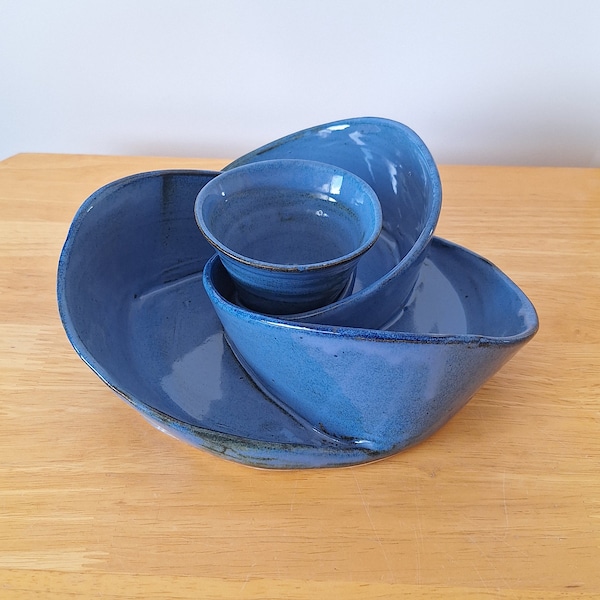 Potcuterie, Blue Jean, Classic edge/Chip N Dip, Pottery Tray, Charcuterie, Platter, Serving Dish,