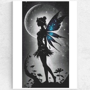 Blue Fairy Silhouette with Moon – Cross Stitch Pattern PDF – Instant Download – Hada Azul – Las Labores de Nita