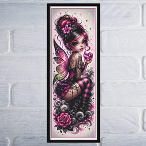 Patrón de punto de cruz hada gótica | Gothic Fairy Cross Stitch Pattern | Fantasía rosa | PDF descarga digital | Pattern Keeper
