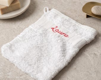 Waschlappen mit Wunschnamen bestickt | Individuelles Bad-Accessoire für die Familie | Personalisiertes Geschenk