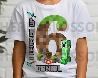 Personalized  Game Birthday T-Shirt, MineC  Party Theme, Game Lover Tee, Family Matching Tee, Gift for Birthday Boy DV09