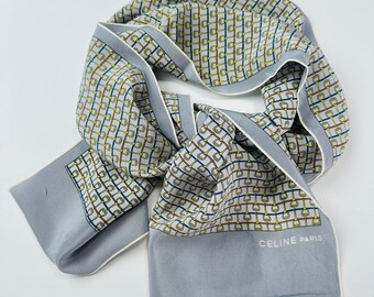 Silk scarf Celine vintage, grey geometric, womens 70s