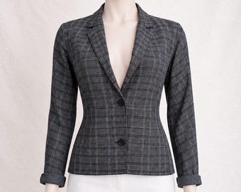 Wool blazer Gianni Versace vintage, plaid, womens 80s
