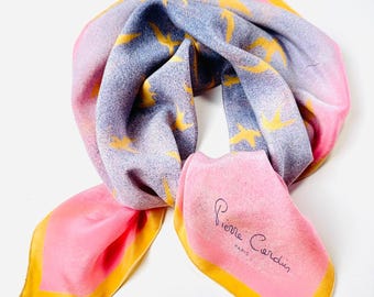 Silk scarf Pierre Cardin vintage, pink, womens 70s