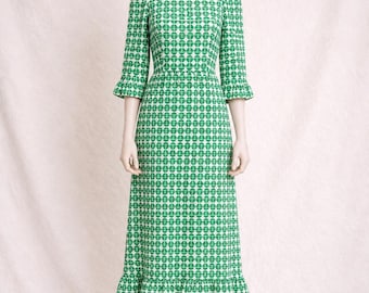 Cotton dress Jean-Louis Scherrer vintage, white geometric, womens 60s