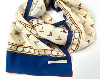 Silk scarf Celine vintage, beige chain print, womens 80s