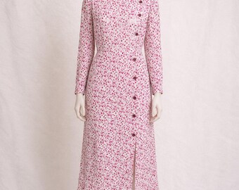 Silk dress Courrèges vintage, pink abstract, womens 80s