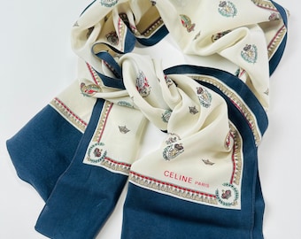 Silk scarf Celine vintage, cream, womens 70s