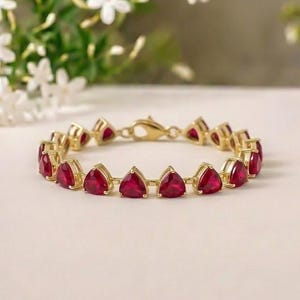 Natural Ruby Trillion  Tennis Bracelet 925 Sterling Silver Bracelet | Red Gemstone Jewelry | Handmade Dainty Bracelet | Elegant Gift for Her