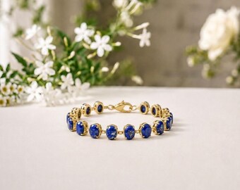 Natürliches Lapislazuli Armband, Tennis Armband für Frauen, Blauer Stein Schmuck, Sterling Silber Armband, Minimalistisches Geschenk, elegantes Armband