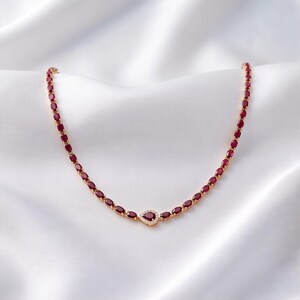Natural Ruby Tennis Necklace  Natural Ruby Oval & Pear Necklace 925 Sterling Silver Necklace Red Gemstone Jewelry | Handmade Luxury Necklace