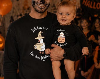 Halloween Partnerlook Mama Kind, Vater Baby Set, Für den Kaffee hier, Family Outfits, Geschenk für neuen Papa, Ente Shirt Sweater Baby Body