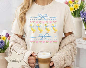 Süßes Enten T-Shirt Vintage, Cottagecore Kleidung Damen, Coquette Aesthetic Shirt, Retro Entenküken Grafik Tee, Niedliches Entlein Shirt