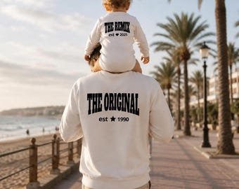 The Original Sweatshirt | Vintage Text Back Print | Jahr personalisierbar | Partnerlook Pullover | Papa Baby Geschenk | Mama Kind Outfit