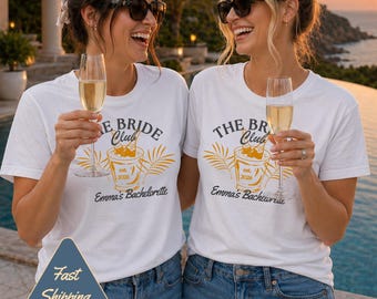 Personalisiertes The Bride Club T-Shirt, Team Braut Shirt, Champagne Bachelorette Tee, Junggesellinnen Shirts, Luxury JGA Shirt