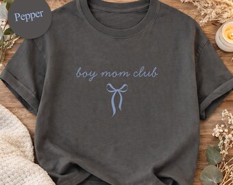 Boy Mom Club Shirt with Ribbon, Comfort Colors T-Shirt, Aesthetic Mom Tee, Minimalist Boy Mom Shirt, Trendy Mama Outfit, Gift for Mom
