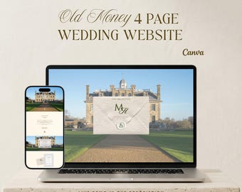 Old Money Wedding Website Template Canva | Interactive Envelope | 4 Page Editable Bridal Website