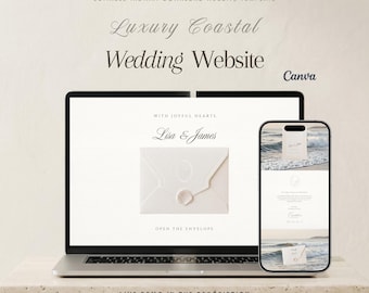 Beach Wedding Website Template Canva | Coastal Wedding Website | Sea Wedding Website Canva | Digital Wedding Invitation Instant Download