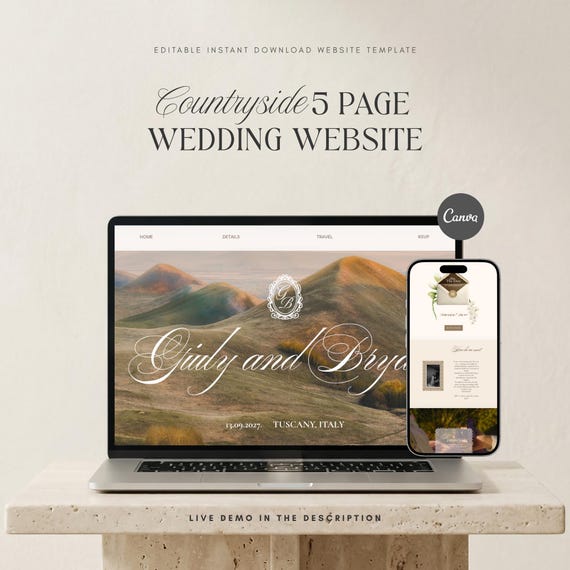 Countryside Wedding Website Template Canva, Destination Wedding Website, RSVP Wedding Template, Tuscany Wedding