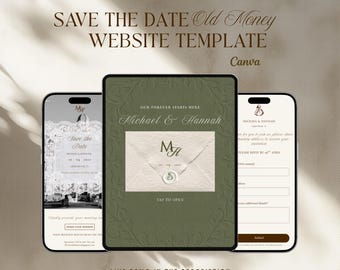 Old Money Save the Date Wedding Website Template Canva | Bridal Website | Digital Wedding Invitation | Editable Canva Website