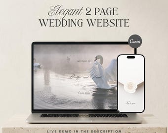 Elegant Beige Wedding Website, Swan wedding website, wedding invitation with rsvp, wedding invitations
