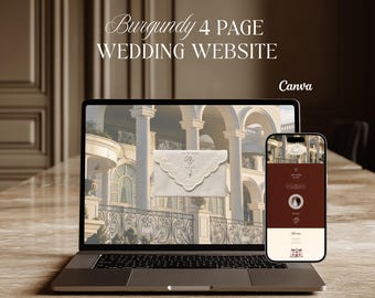 Burgundy Wedding Website Template Canva | Old Money Elegant Canva Wedding Website | Digital Download