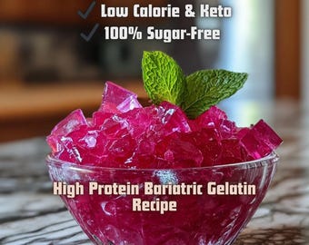 Proteinreiches bariatrisches Gelatine-Rezept, zuckerfreier Snack zum Abnehmen, kalorienarmes Keto-Gelee-Dessert, digitales PDF, druckbares Rezept