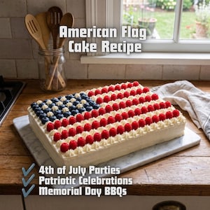 American Flag Cake Recipe, Berry Dessert, Fourth of July Treat, Printable PDF Download, 4th of July Cake with Fruit, Easy Patriotic Dessert