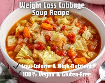 Receta de sopa de repollo para bajar de peso en PDF, plan de dieta de sopa de repollo de 7 días, preparación de comidas saludables bajas en calorías, sopa de verduras para bajar de peso en PDF, imprimible