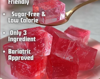 Receta de gelatina rosa para bajar de peso (PDF), snack de gelatina de 3 ingredientes, postre sin azúcar, dulce bajo en calorías, snack cetogénico, apto para cirugía bariátrica.