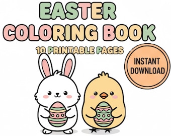 Libro da colorare di Pasqua per bambini dai 3 agli 8 anni, pagine da colorare di coniglietti stampabili in PDF, simpatico libro di attività pasquali, scheda didattica per la scuola materna, download immediato in formato A4