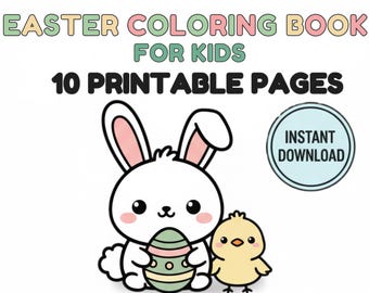 Disegni di Pasqua carini da colorare per bambini, coniglietto divertente da stampare, PDF scaricabile immediatamente