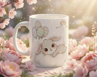 Tazza con coniglietto pasquale, Tazza con coniglietto carino, Tazza di Pasqua felice, Tazza da caffè con coniglietto kawaii, Tazza primaverile, Tazza estetica pastello, Regalo di Pasqua per bambini