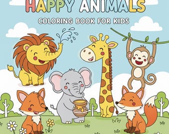 Libro da colorare con animali allegri per bambini. Animali carini. Divertenti pagine da colorare per bambini. Libro educativo sugli animali.