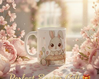 Tazza con coniglietto di Pasqua, Tazza con disegno di coniglietto carino, Tazza da caffè con coniglio kawaii, Tazza con coniglietto di Pasqua, Tazza con animale adorabile, Tazza di Pasqua felice