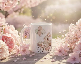 Tazza con coniglietto carino, tazza con coniglietto pasquale, tazza da caffè kawaii, tazza estetica pastello, regalo primaverile per bambini, idea regalo di Pasqua, regalo per amanti dei coniglietti