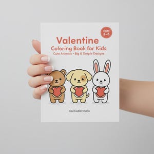 Valentine Gift. Valentine Coloring Book for Kids Ages 3-6. Cute Animals. Big Simple Designs. Printable PDF