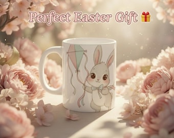Tazza con coniglietto primaverile, tazza con coniglietto pasquale, tazza da caffè con coniglietto carino, tazza kawaii, tazza estetica pastello, regalo di Pasqua per lei, idea regalo carina