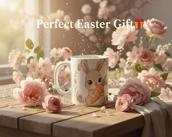 Tazza con coniglietto pasquale, tazza da caffè con coniglietto carino, tazza con coniglietto kawaii, regalo primaverile per bambini, idea regalo di Pasqua, tazza estetica pastello, regalo per amanti dei coniglietti