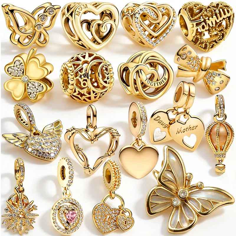 2 Breloques Charms Fermoir Métal Argenté Cœur Papillon Jaune - Pour Bracelet Perles - Neuf