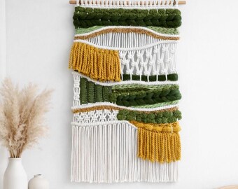 Handmade Macrame Wall Hanging – Boho Woven Tapestry - Green Art