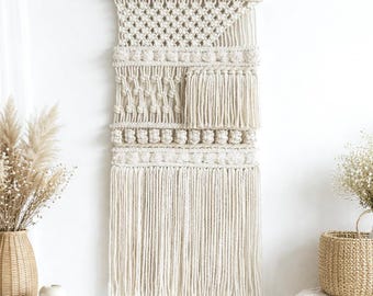 Handmade Macrame Wall Hanging – Boho Woven Tapestry - White Love
