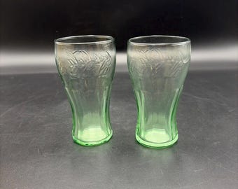 Juego de 2 vasos de vidrio verde auténticos de la marca Coca-Cola Vintage de 6 oz (#4)