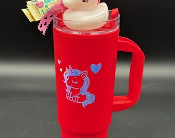 Vaso de unicornio con tapa y pajita