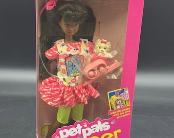Barbie Skipper negra de Pet Pals, la hermana adolescente de Barbie, de 1991, nueva en caja, Mattel 4049