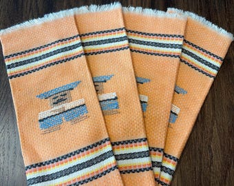 4 servilletas de cóctel naranjas bordadas con tela mexicana vintage