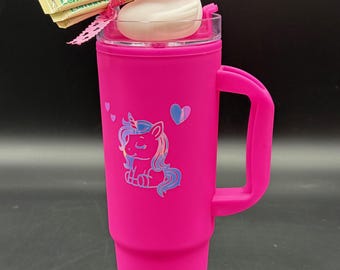 Vaso de unicornio con tapa y pajita